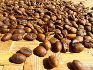 Roasted coffee beans (Dark golden brown)