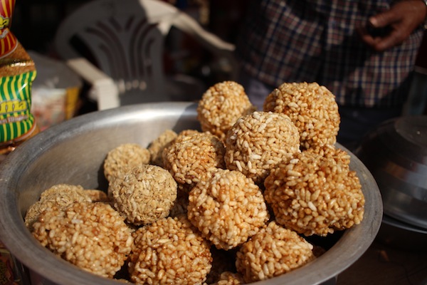 Laiyaa or Bhujako laddu: made from puffed rice and molasses or jaggery