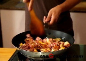 frying pork meat