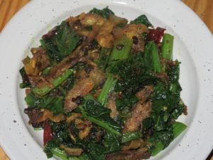 stir-fried pork with rayo ko saag