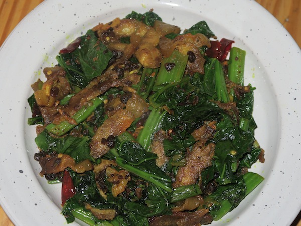 Stir-fried Pork and Mustard Greens (Rayo ko Saag) with Kinema